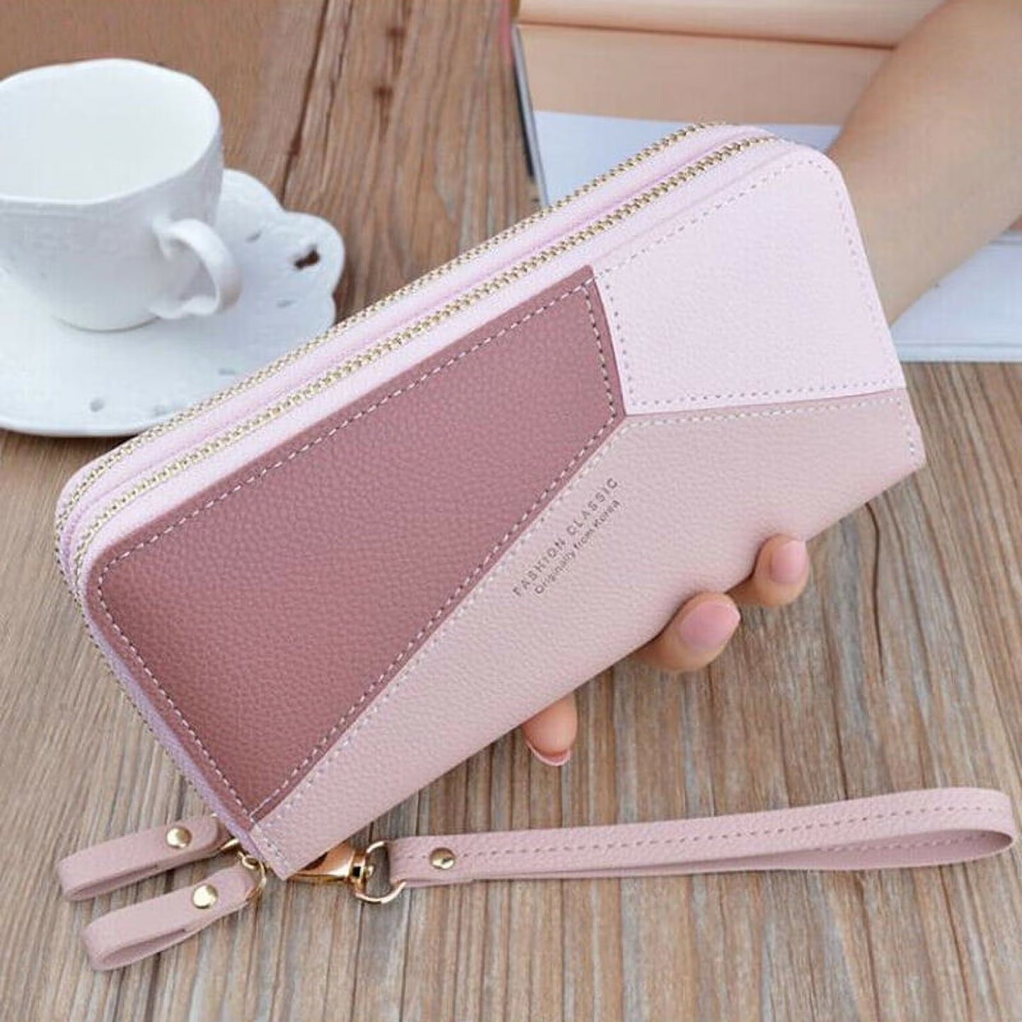 Double Zipper Clutch with Wrist Strap