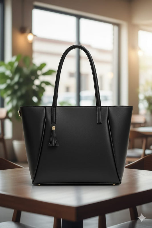 Noir Tassel Structured Tote Bag