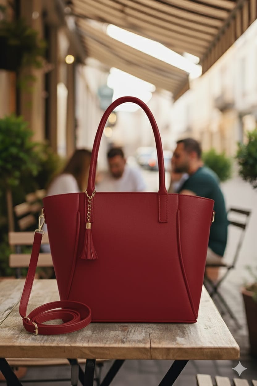 Noir Tassel Structured Tote Bag