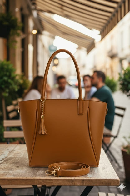 Noir Tassel Structured Tote Bag