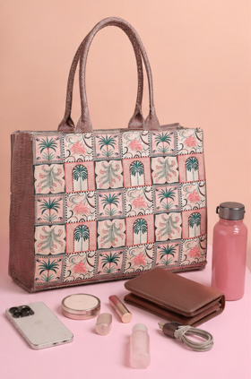 Pink Palm Canvas Tote Bag