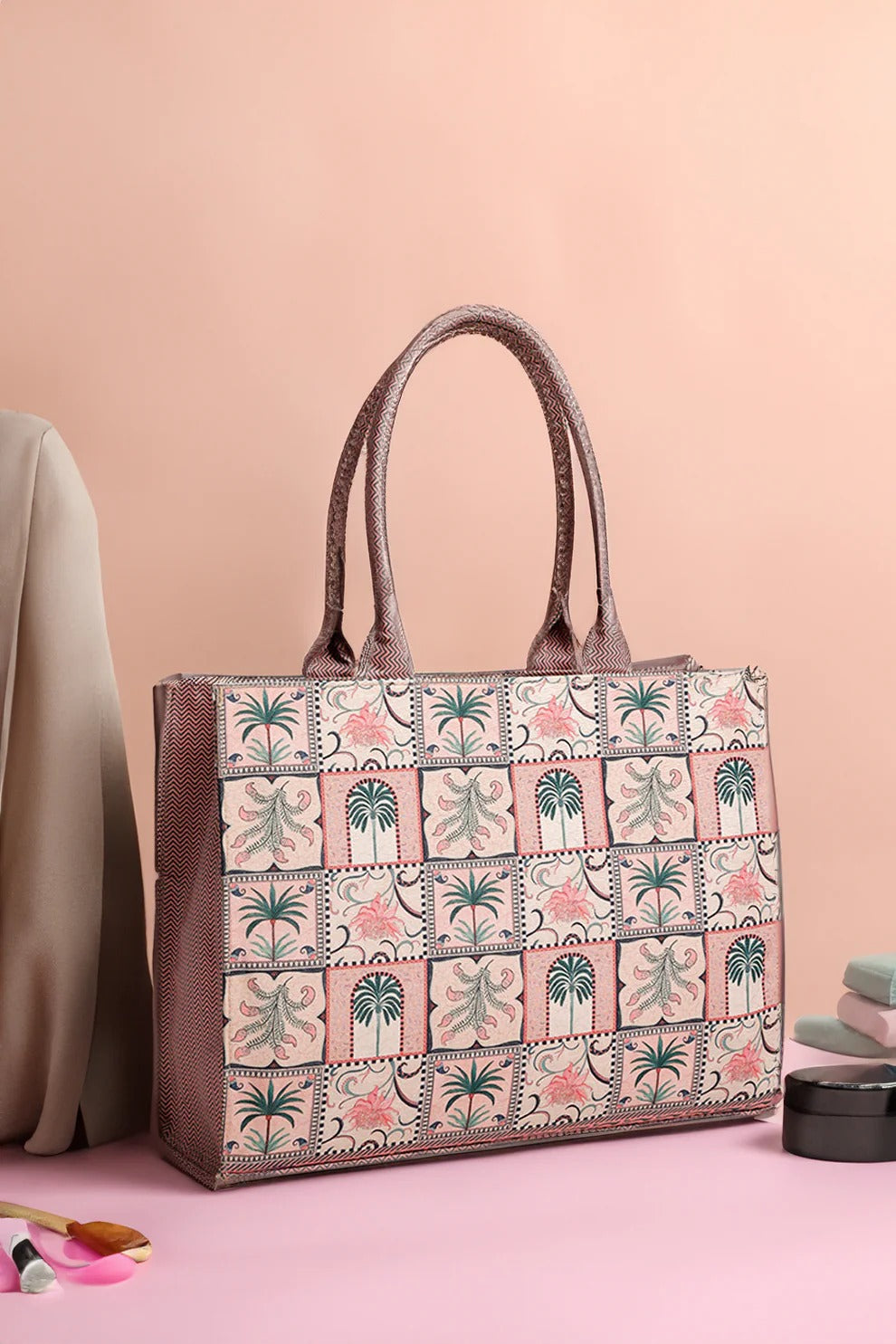 Pink Palm Canvas Tote Bag